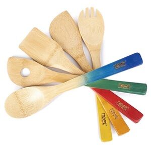 Neet 5 Piece Bamboo Utensils Set 
Rainbow ~ Red Green Blue Yellow Orange 
NWT 🌈